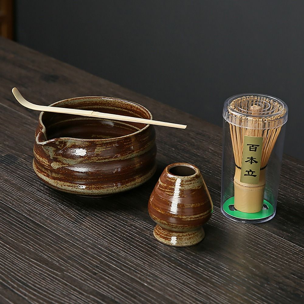 Bamboo Whisk Chasen - 4PCS ใหม่ไม้ไผ่เซรามิคญี่ปุ่น Matcha ชุดชาเกรดอาหารปลอดภัย Matcha Whisk
