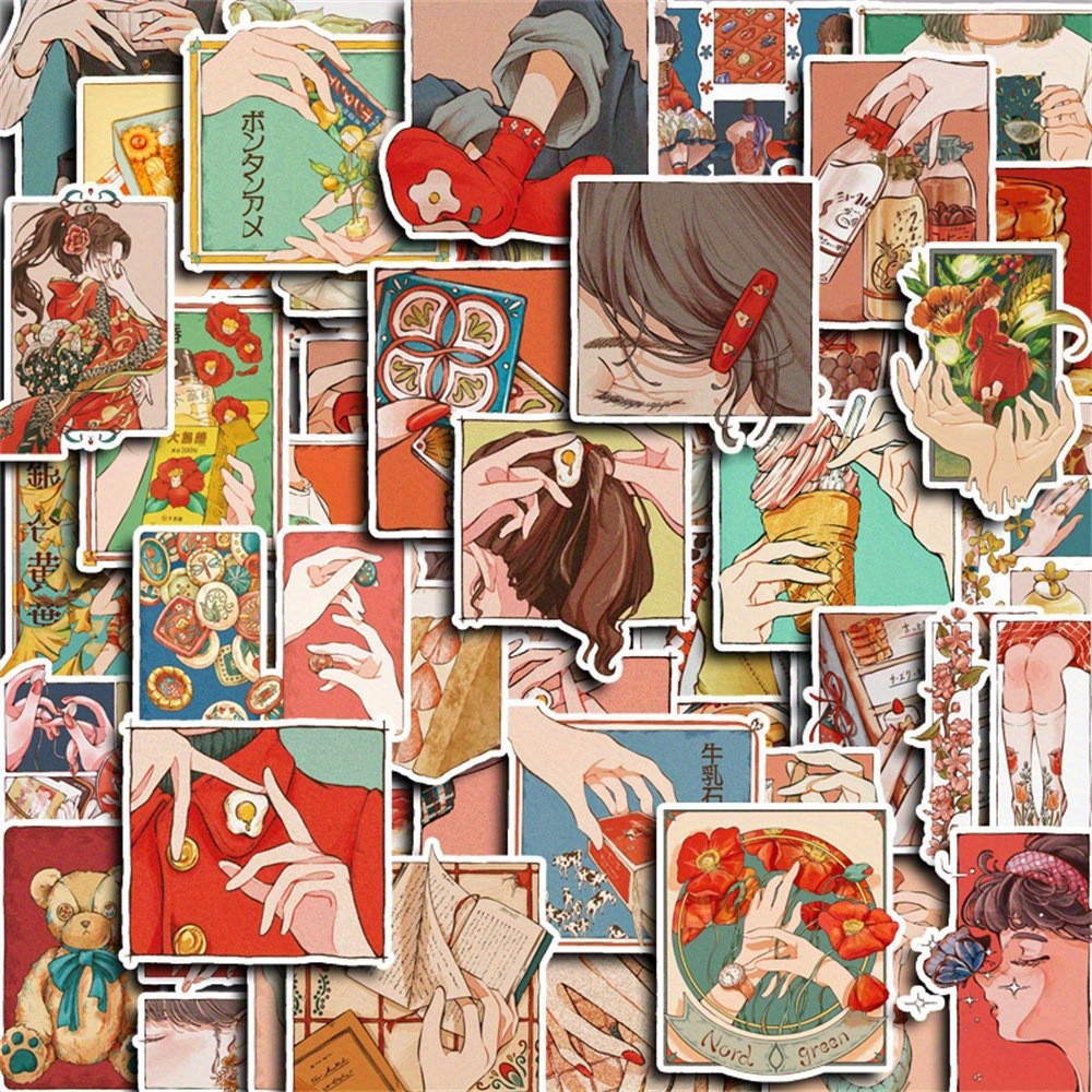 Japanese Lifestyle In Japanese - 50 ชิ้น สติกเกอร์สไตล์วินเทจแบบดั้งเดิมของญี่ปุ่น ยุคเฮเซ ชีวิตในเมือง ความงามแบบดั้งเดิม